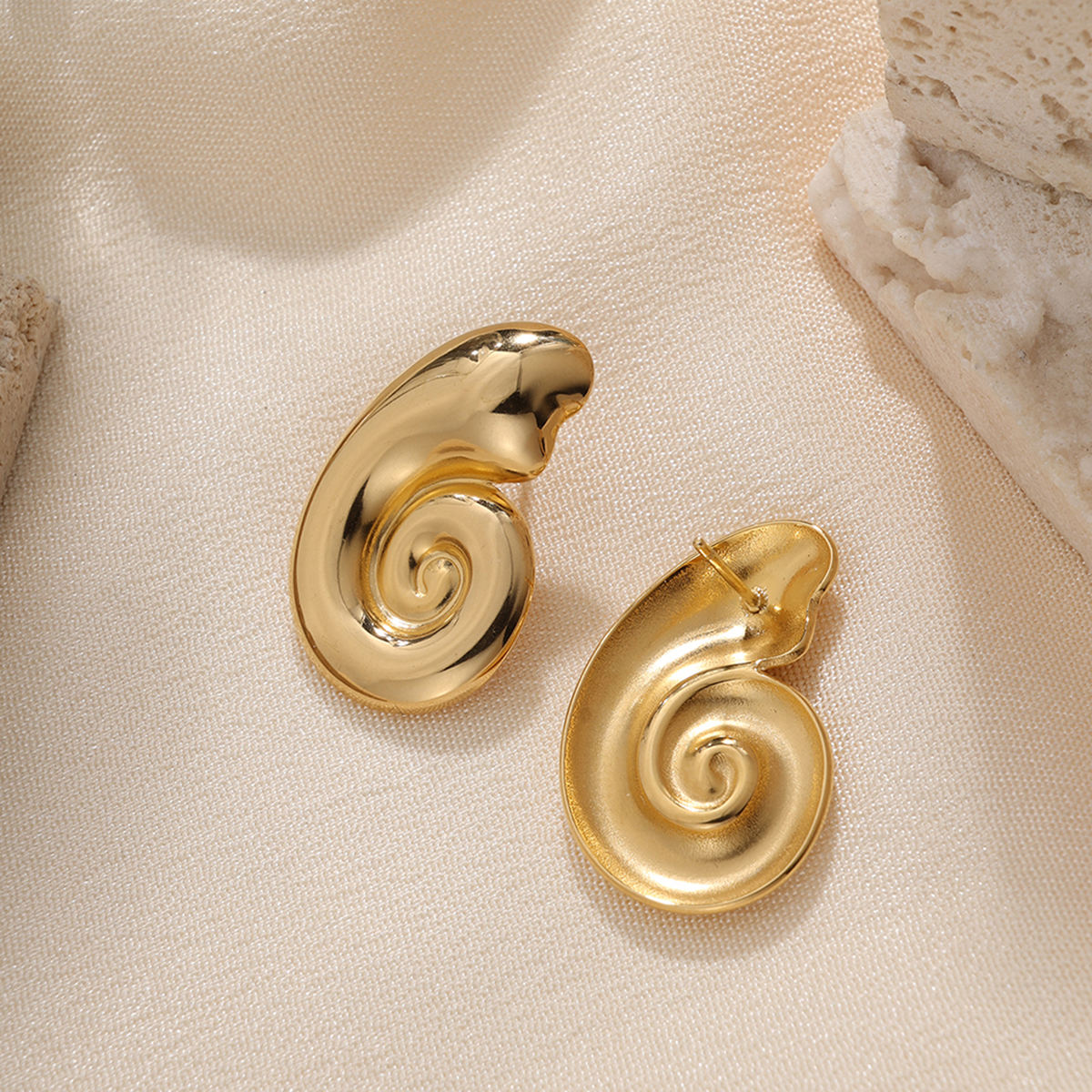 Golden Spiral Shell Stud Earrings