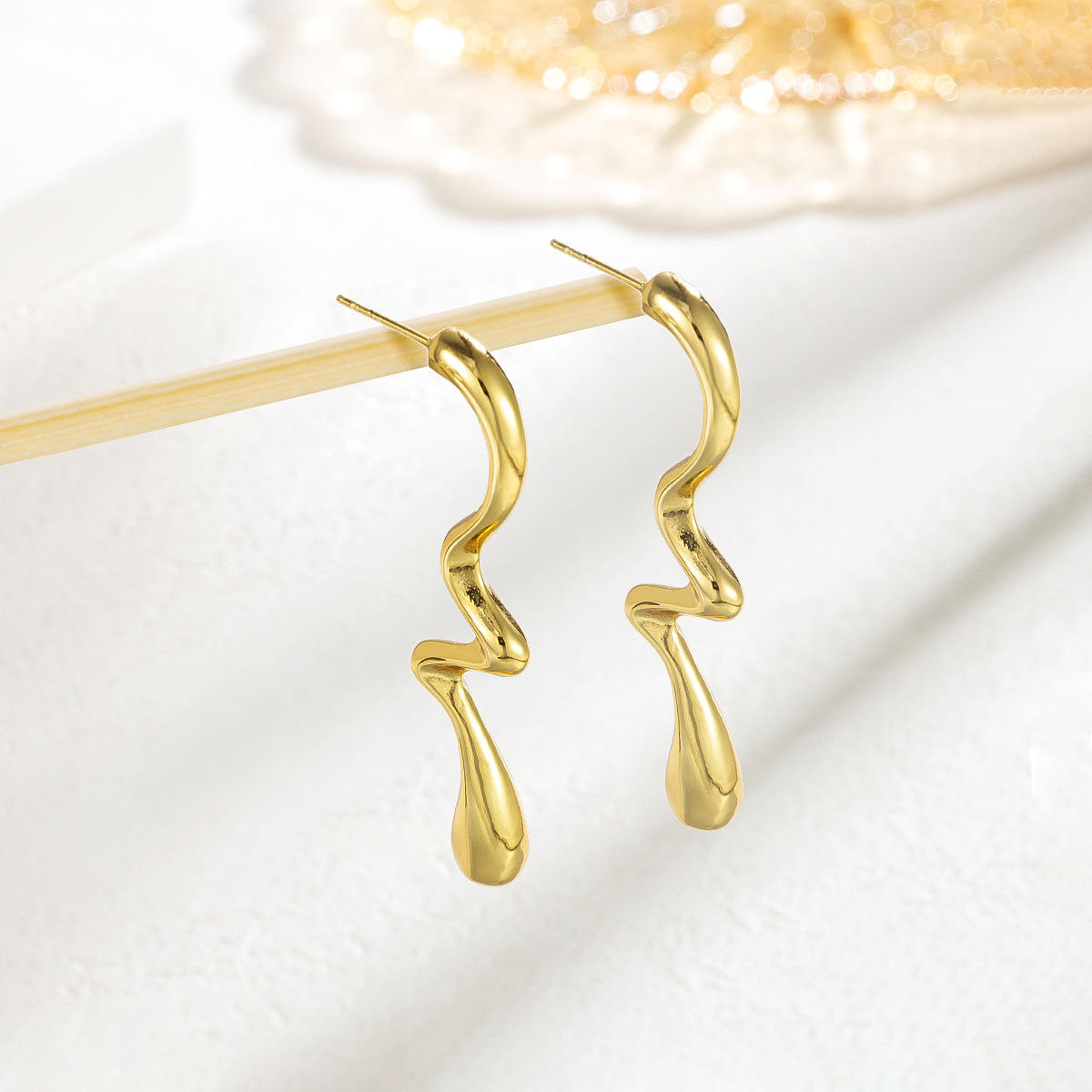 Liquid Gold Wave Drop Earrings