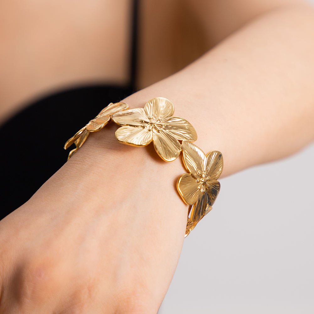 Golden Blossom Petal Cuff Bracelet