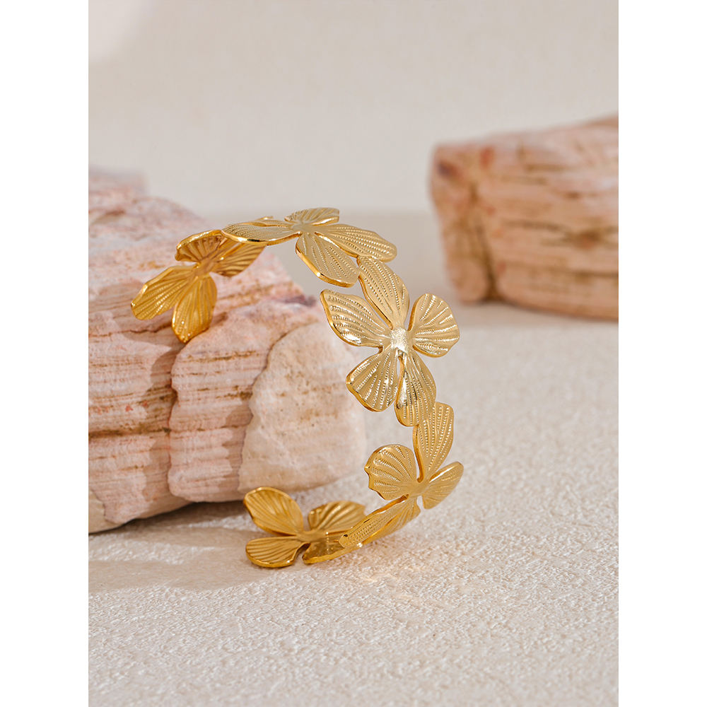 Golden Petal Cascade Floral Cuff Bracelet