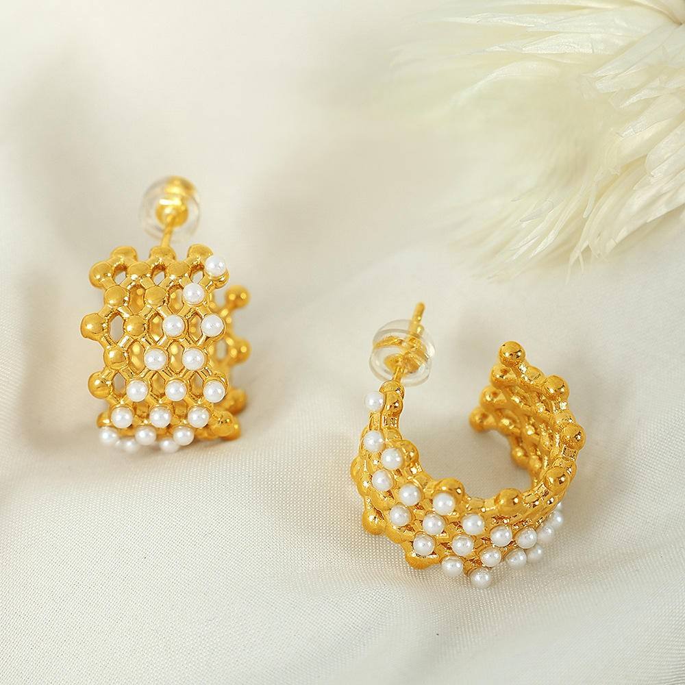 Golden Mesh Dome Stud Earrings