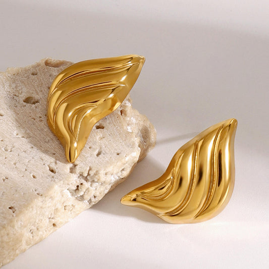 Sculpted Leaf Gold Stud Earrings
