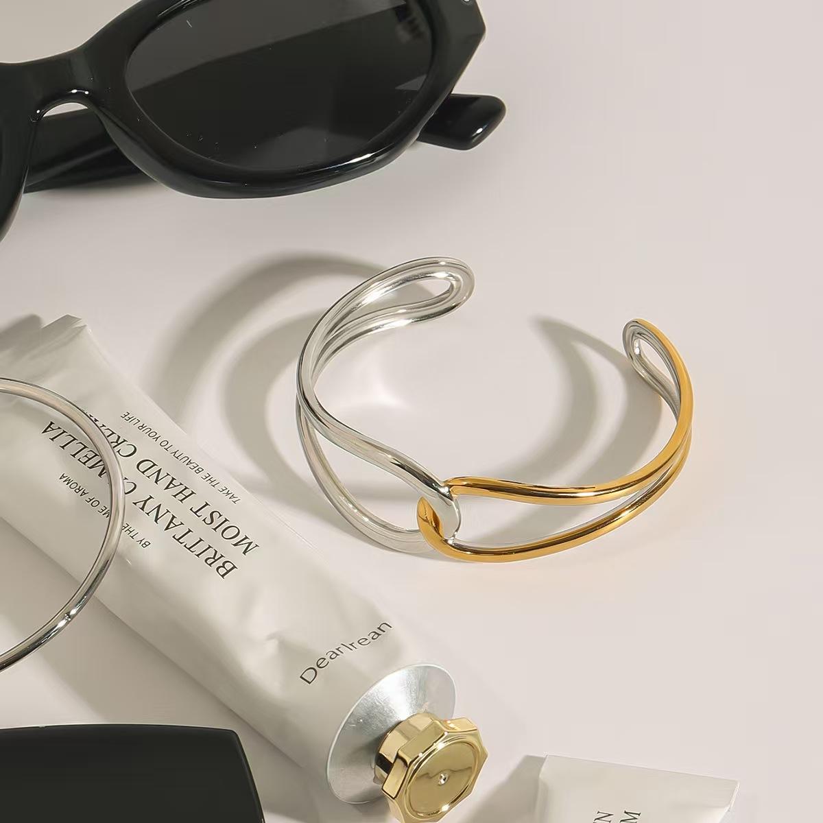 Dual Wave Two-Tone Sculptural Cuff Bracelet