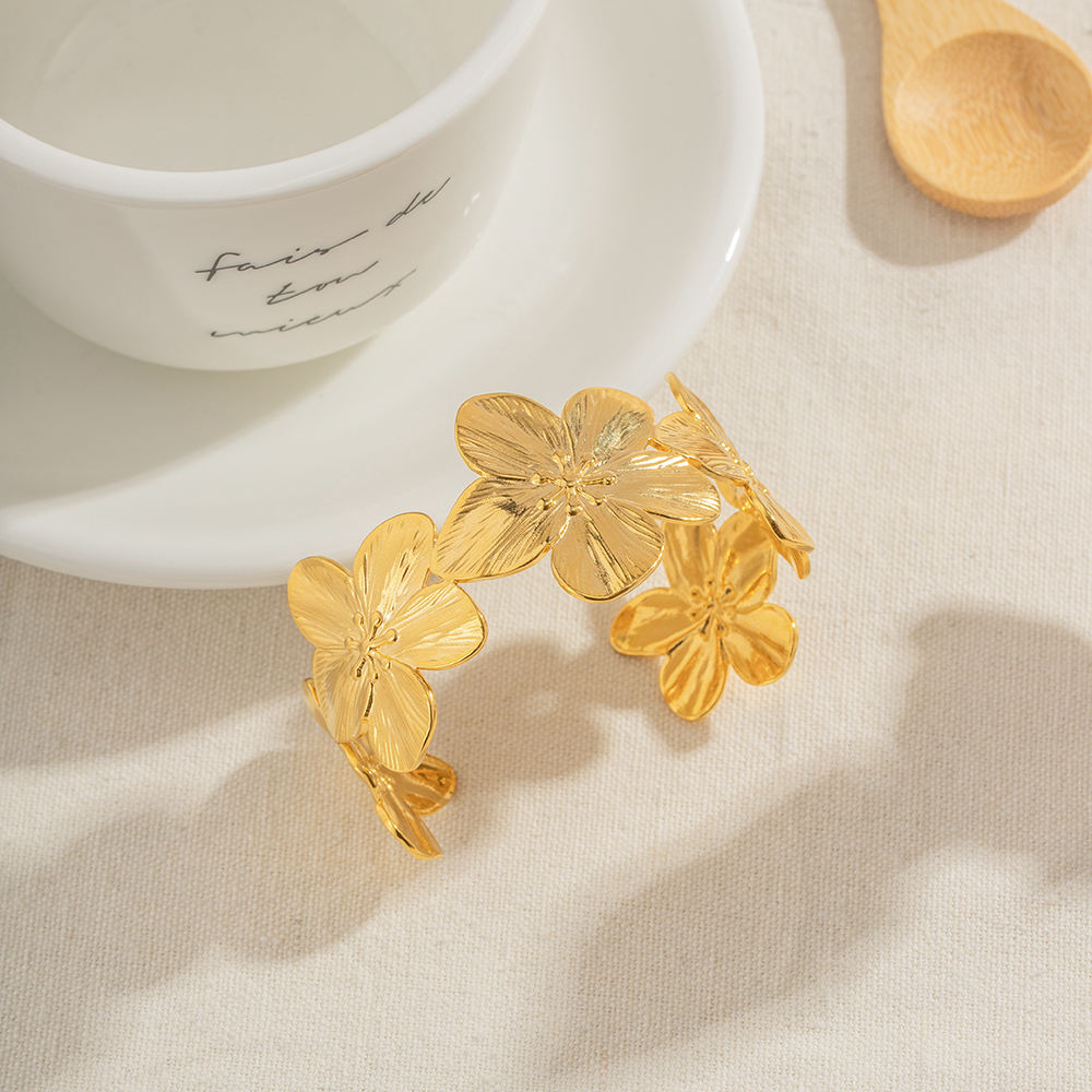 Golden Blossom Petal Cuff Bracelet