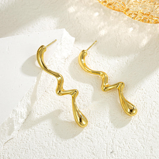 Liquid Gold Wave Drop Earrings