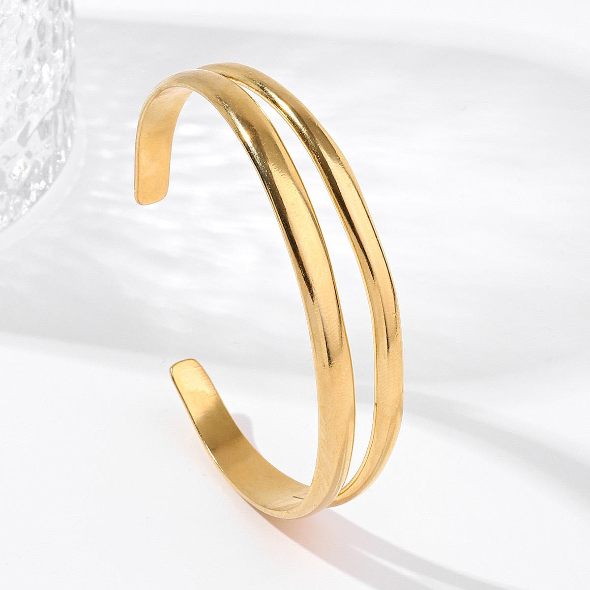 Twin Line Minimalist Gold Cuff Bracelet