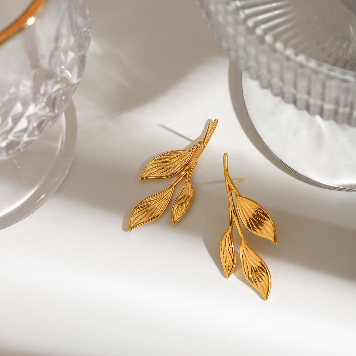 Golden Leaf Branch Drop Earrings
