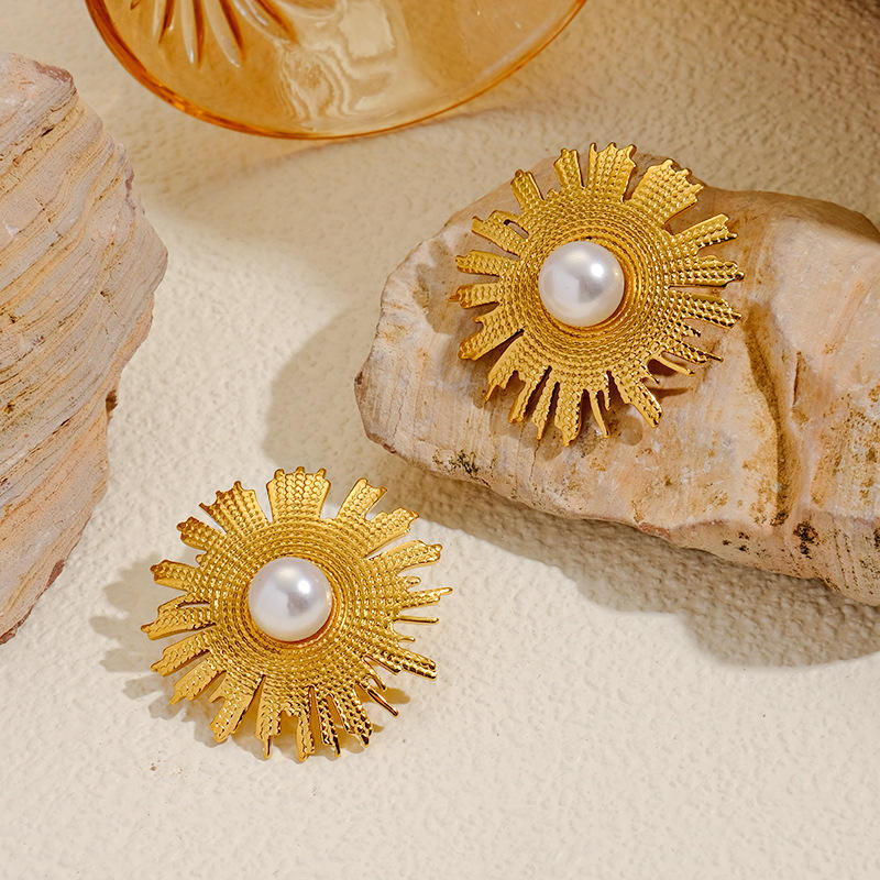 Radiant Pearl Sunburst Stud Earrings