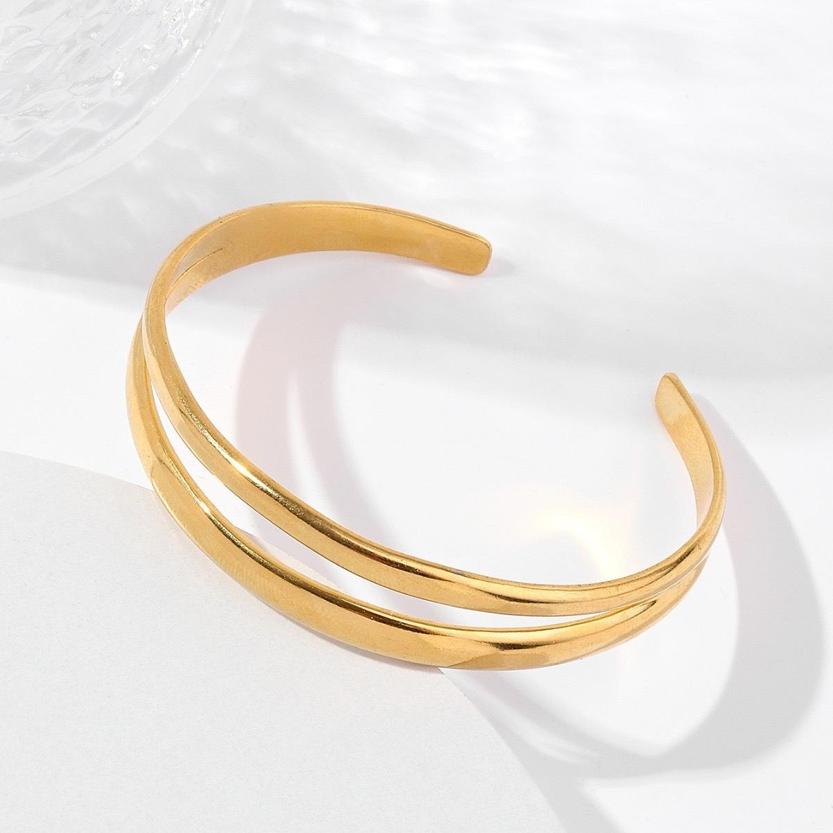 Twin Line Minimalist Gold Cuff Bracelet