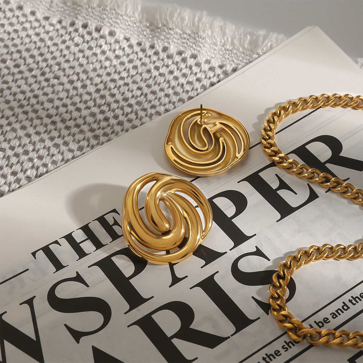 Golden Spiral Knot Stud Earrings