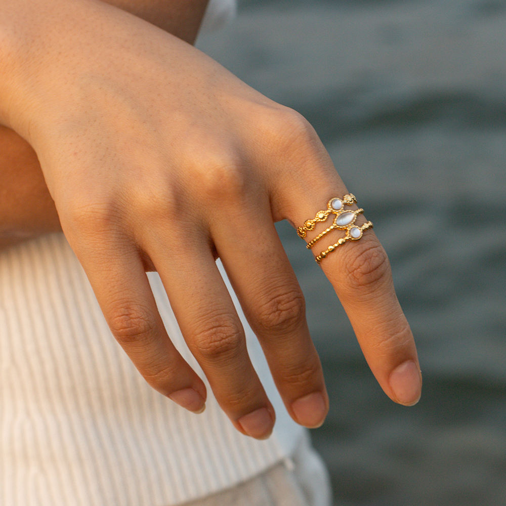 Ivory Stone Layered Open Cuff Ring