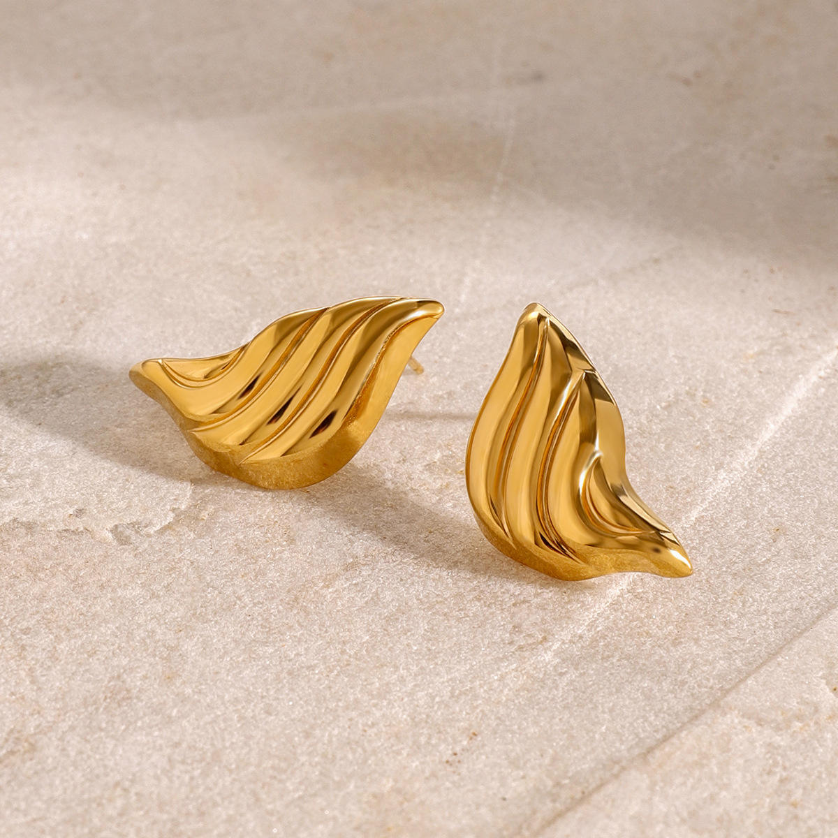 Sculpted Leaf Gold Stud Earrings