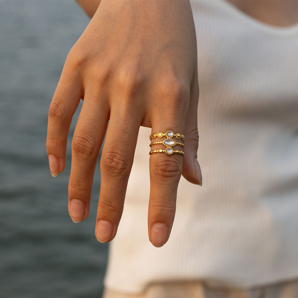 Ivory Stone Layered Open Cuff Ring