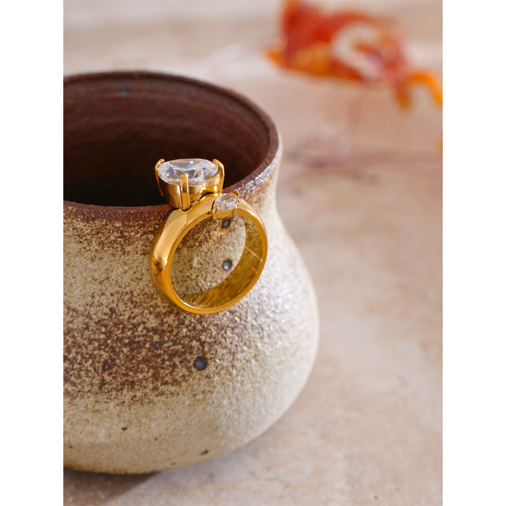 Radiant Solitaire Crystal Gold Ring