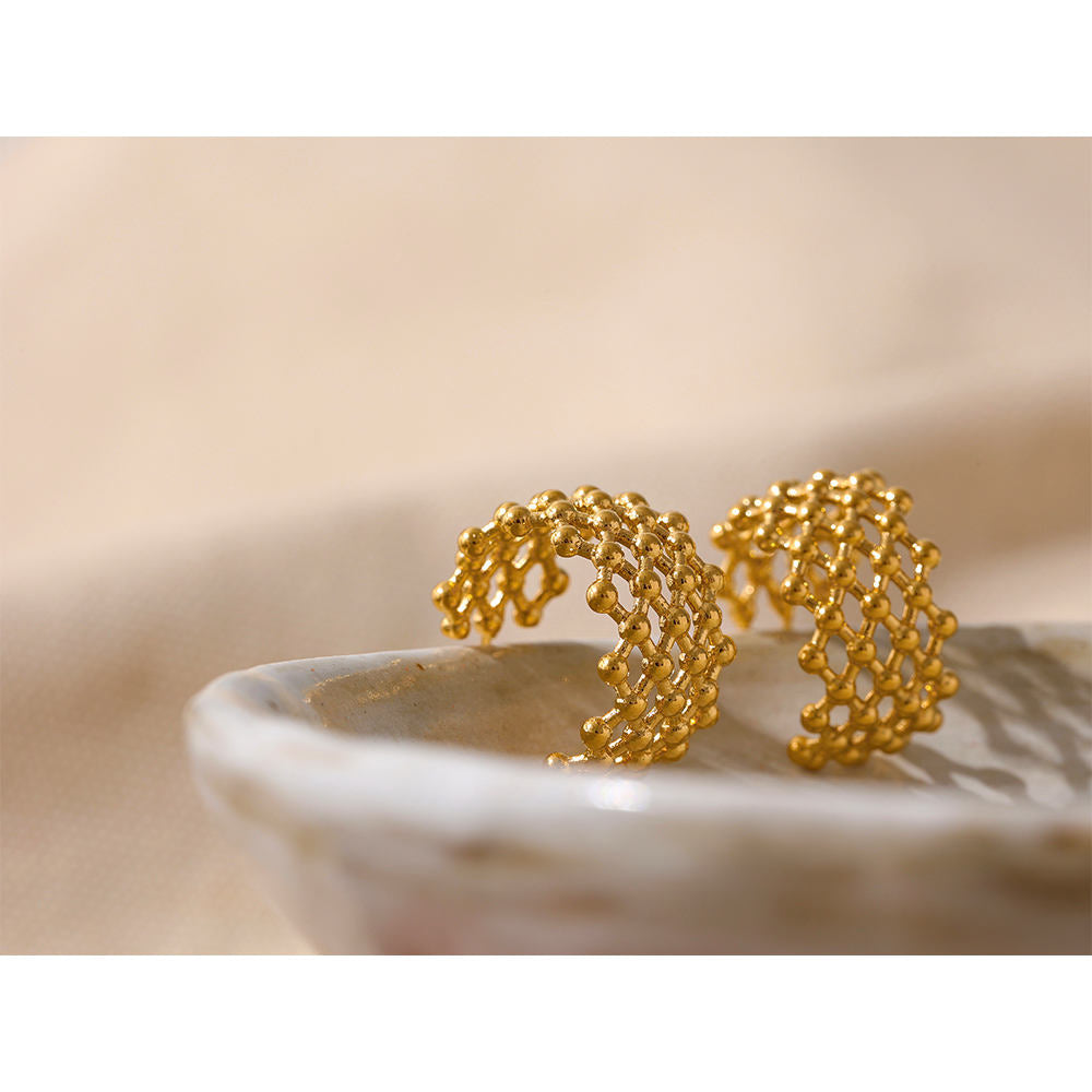 Golden Mesh Dome Stud Earrings