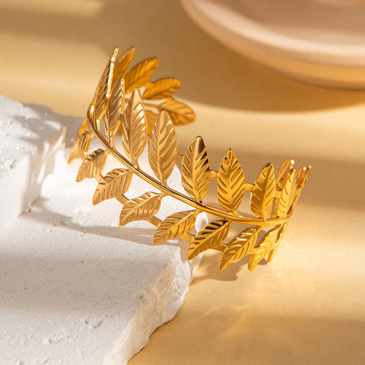 Golden Laurel Goddess Leaf Cuff Bracelet