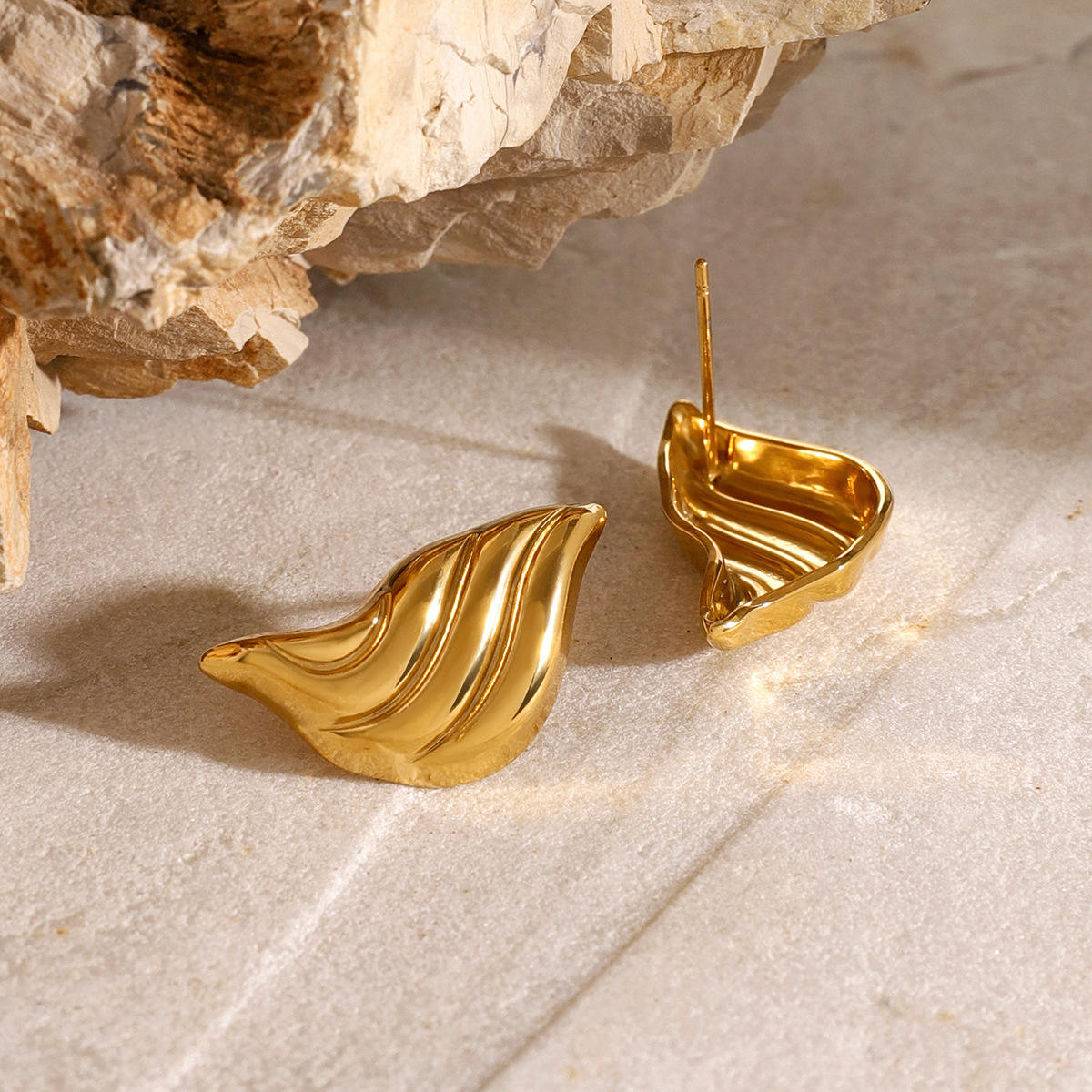 Sculpted Leaf Gold Stud Earrings