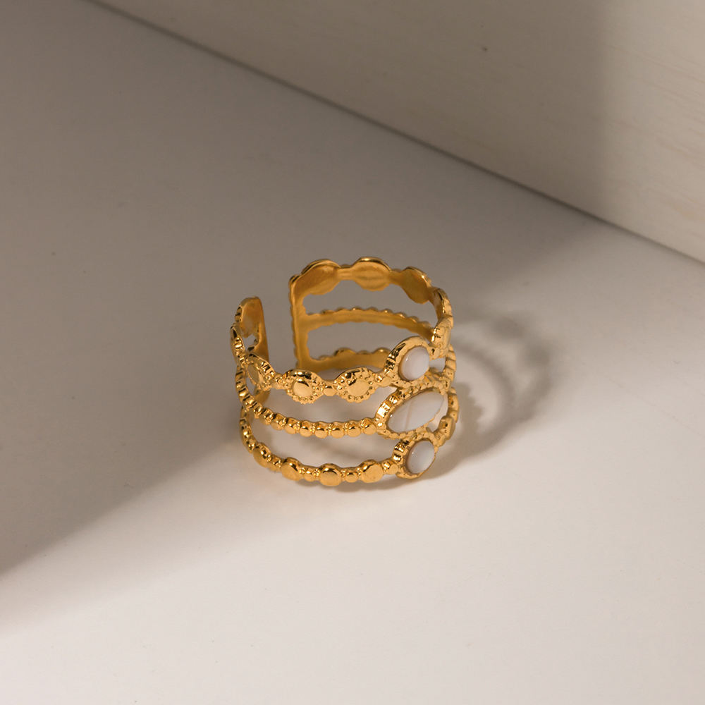 Ivory Stone Layered Open Cuff Ring