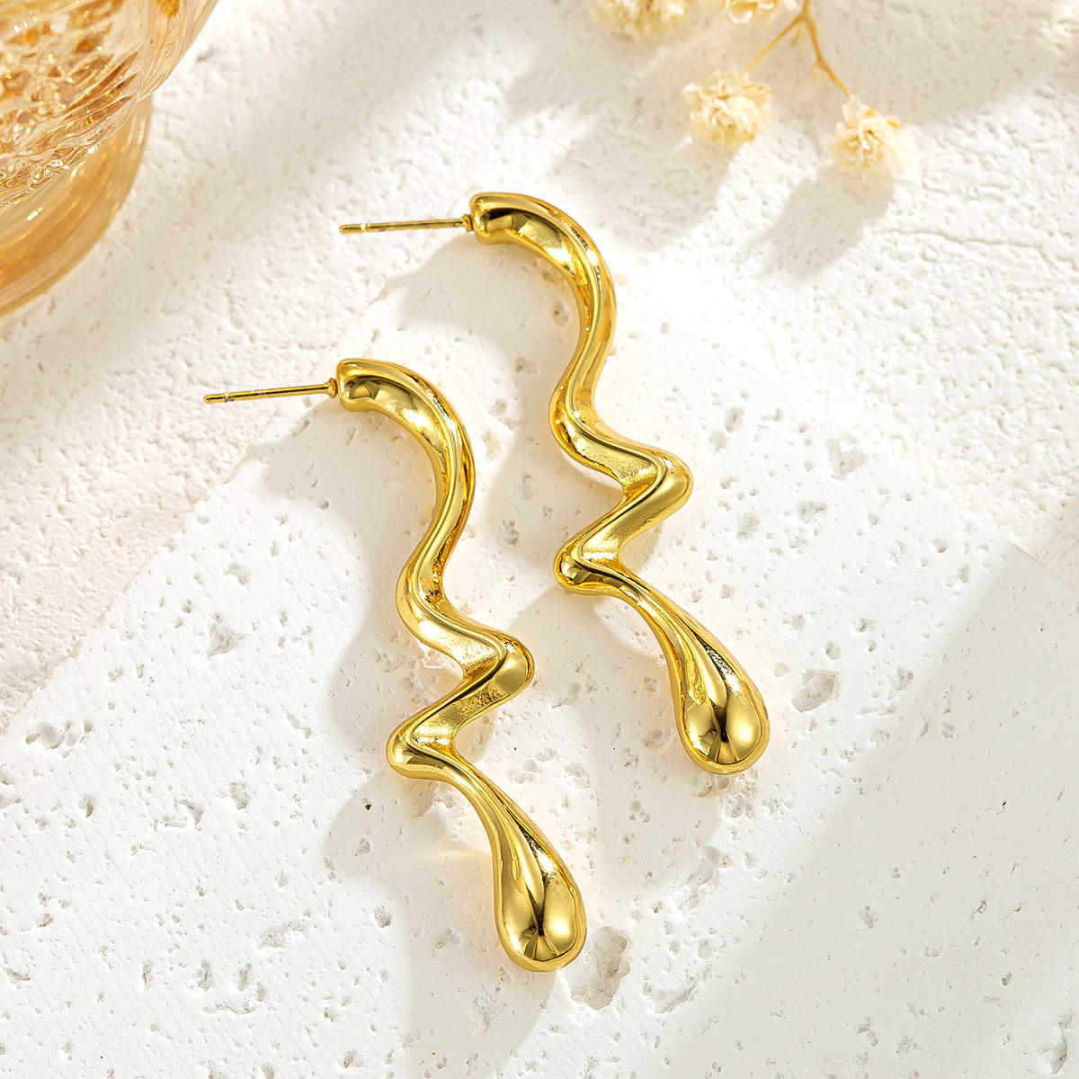 Liquid Gold Wave Drop Earrings