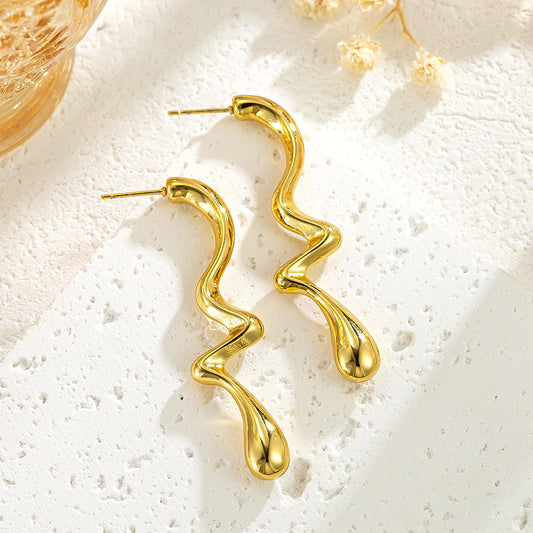 Liquid Gold Wave Drop Earrings