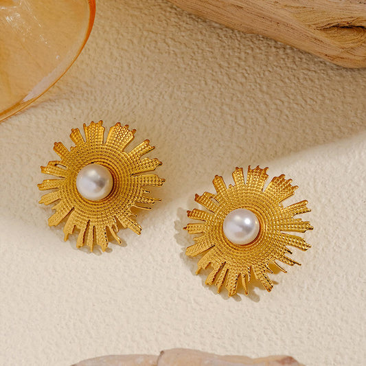 Radiant Pearl Sunburst Stud Earrings