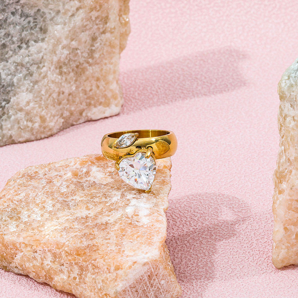 Radiant Solitaire Crystal Gold Ring