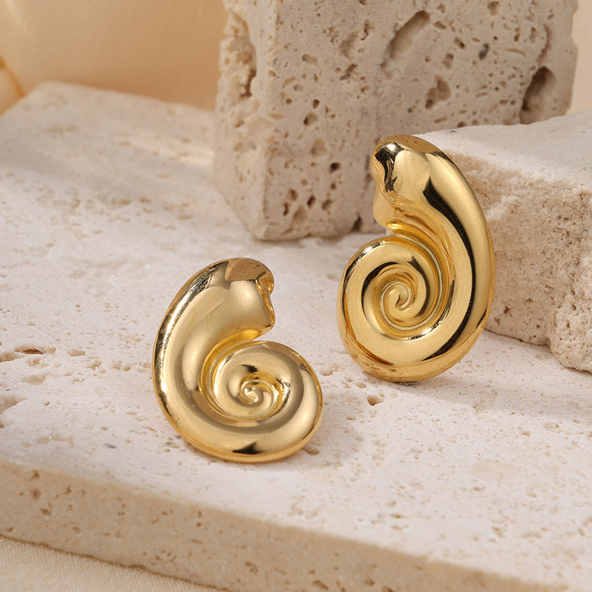 Golden Spiral Shell Stud Earrings