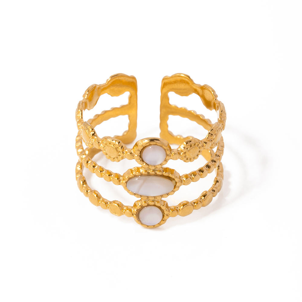 Ivory Stone Layered Open Cuff Ring