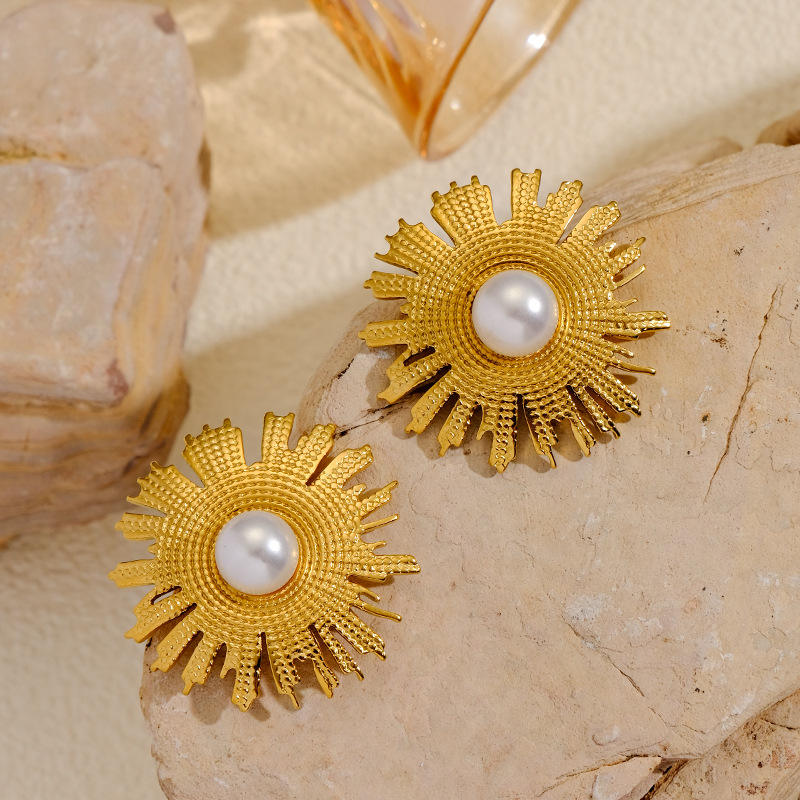 Radiant Pearl Sunburst Stud Earrings