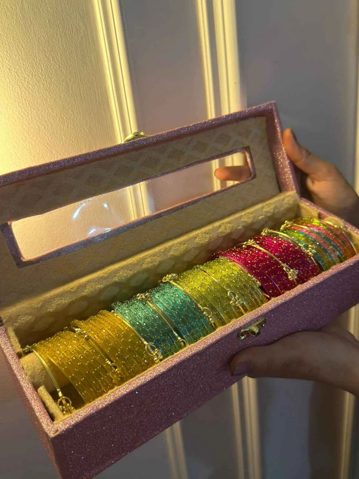 Premium Glass Bangle Box | Diamond + Ghungroo Bangles with Premium Storage Box