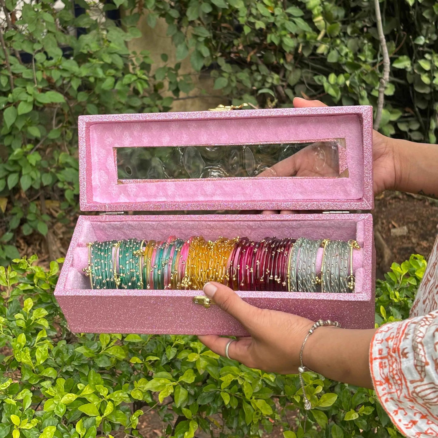 Premium Glass Bangle Box | Diamond + Ghungroo Bangles with Premium Storage Box