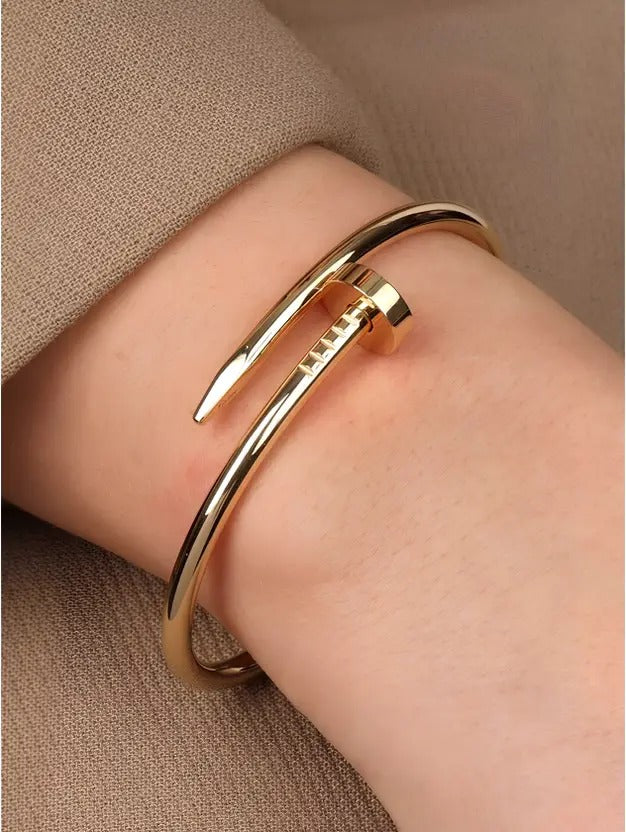 Luxury Gift Set for Girls - 18K Gold Plated Nail & Crystal Cuff Bracelet Combo Standard Size
