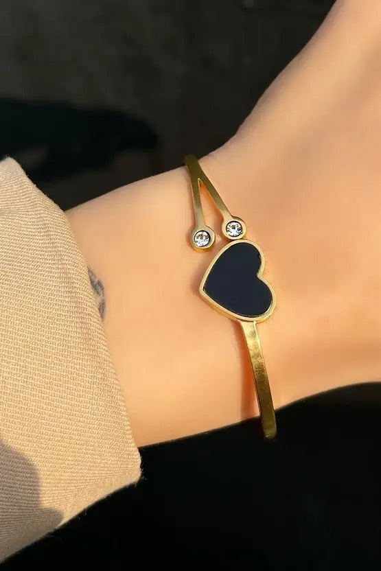 Gold Heart Charm Bracelet | 18K Gold Plated Adjustable Bracelet