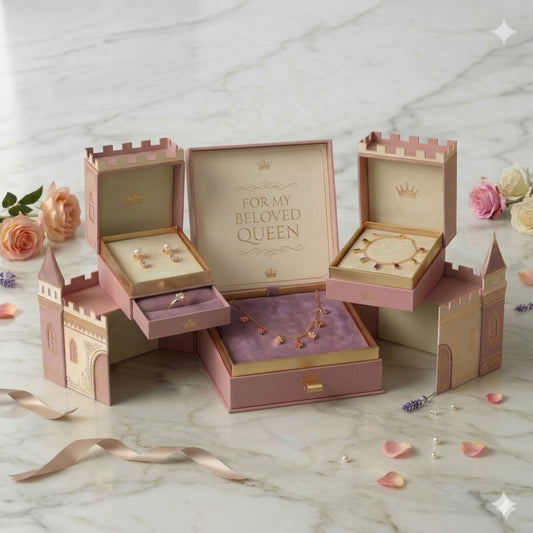 Princess Castle Jewellery Gift Box - Women's Necklace, Earrings, Bracelet & Ring Gift Box