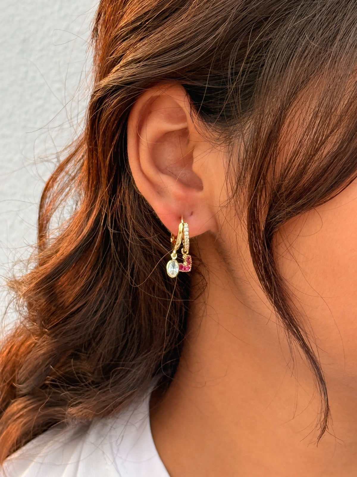 Pink Crystal Charm Hoop Earrings